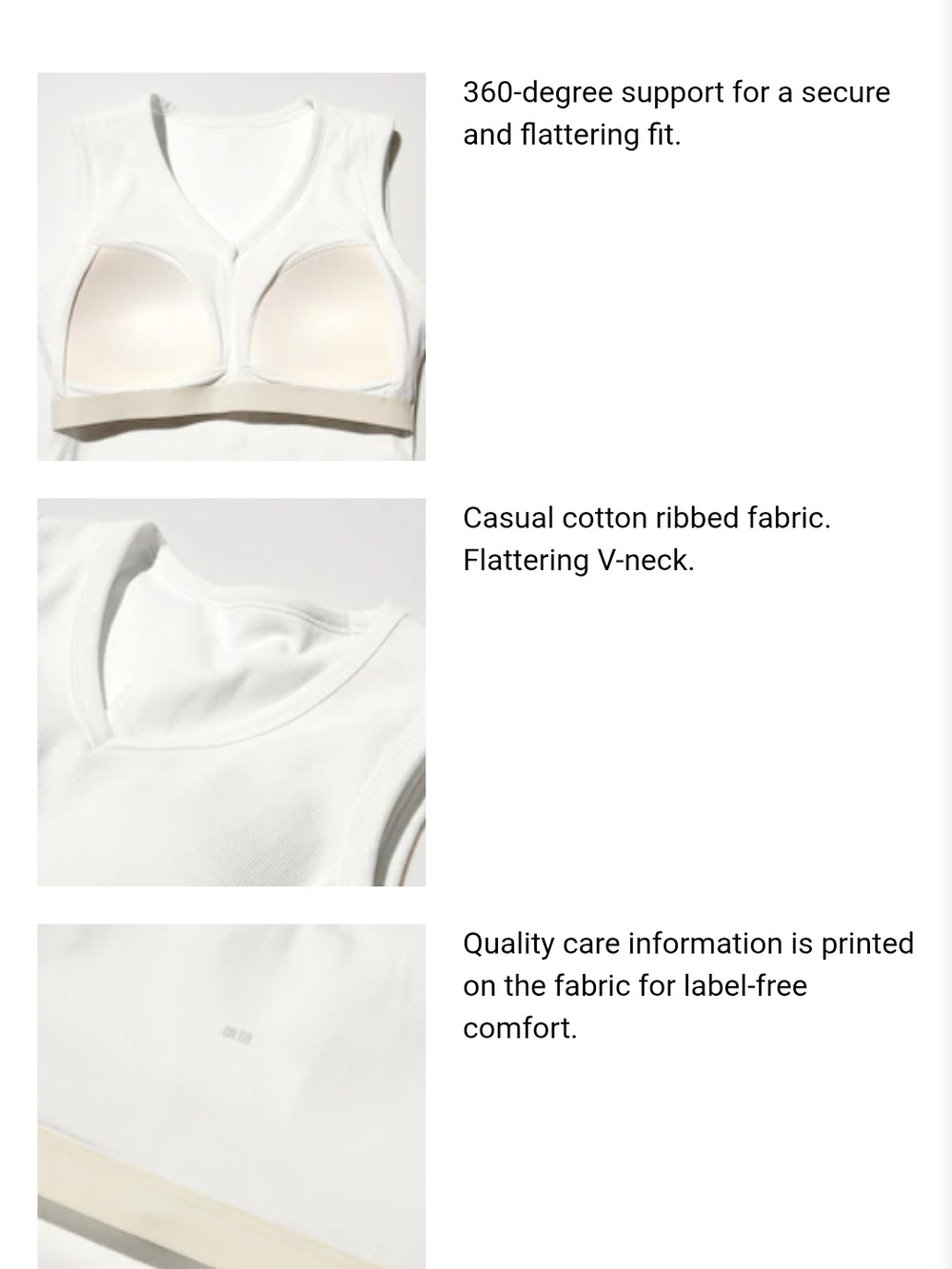 Uniqlo White Sleeveless V-Neck Tank Top With Built In Bra - Picture 2 of 9